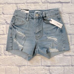 Rue21 Curvy High Rise Shortie Jean Shorts Distressed Blue Cut Offs Size 0 NWT